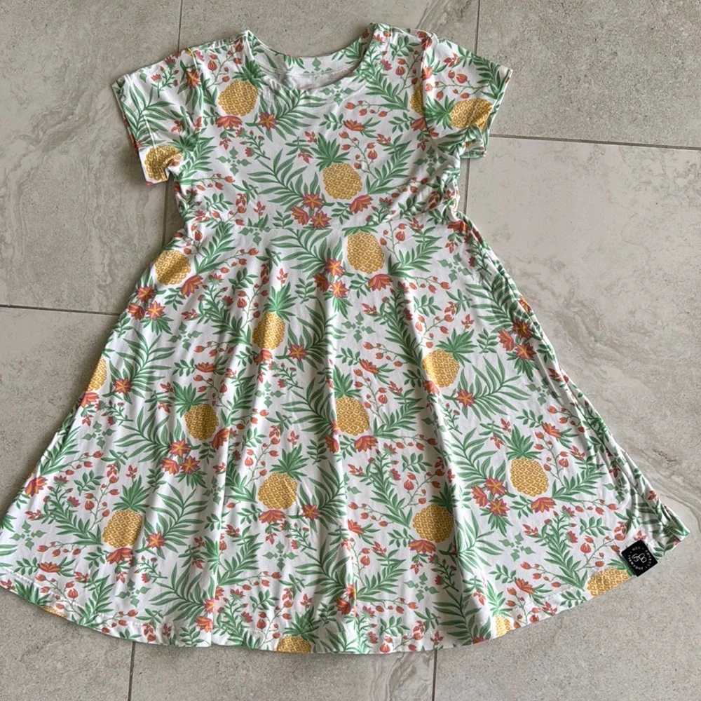 Sweet Bamboo - Swirly Girl Dress w/Cap Sleeve - Pineapple Floral
